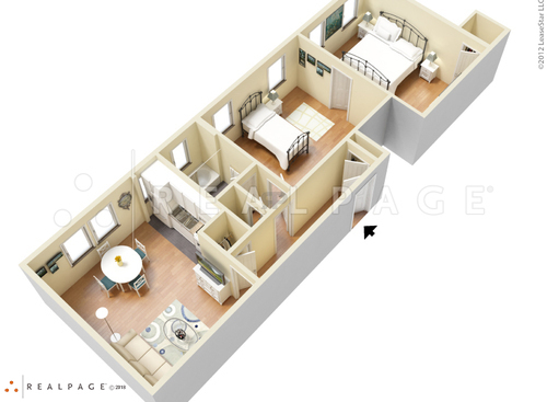 One Bedroom One Bath with Den: Beds - 1: Baths - 1: SqFt Range - 745 to 745