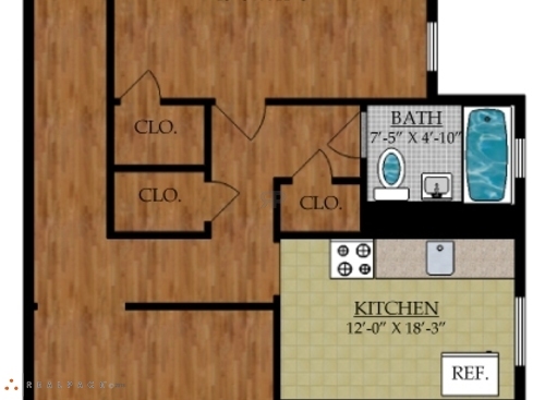 Two Bedroom One Bath: Beds - 2: Baths - 1: SqFt Range - 940 to 940