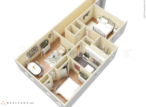 Two Bedroom One Bath: Beds - 2: Baths - 1: SqFt Range - 940 to 940