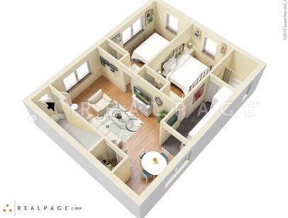Two Bedroom One Bath: Beds - 2: Baths - 1: SqFt Range - 760 to 760
