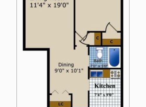 Junior One Bedroom One Bath A: Beds - 1: Baths - 1: SqFt Range - 638 to 638