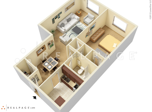 Junior One Bedroom One Bath A: Beds - 1: Baths - 1: SqFt Range - 638 to 638