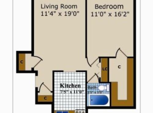 Junior One Bedroom One Bath B: Beds - 1: Baths - 1: SqFt Range - 667 to 667