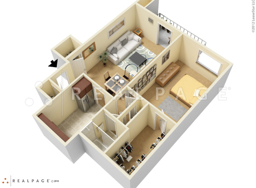 Junior One Bedroom One Bath B: Beds - 1: Baths - 1: SqFt Range - 667 to 667