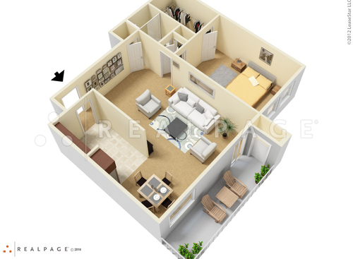 Large One Bedroom One Bath: Beds - 1: Baths - 1: SqFt Range - 775 to 775