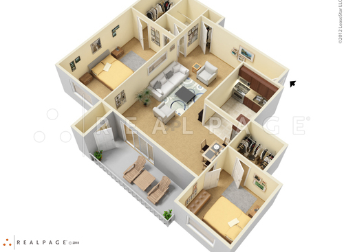 Large Two Bedroom One Bath: Beds - 2: Baths - 1: SqFt Range - 950 to 950