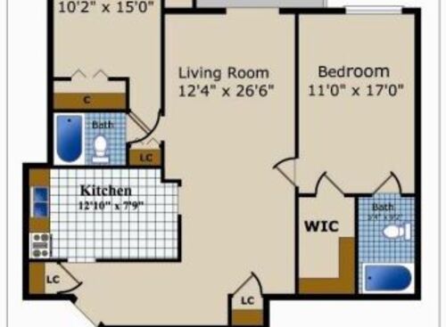 Large Two Bedroom Two Bath: Beds - 2: Baths - 2: SqFt Range - 1015 to 1015