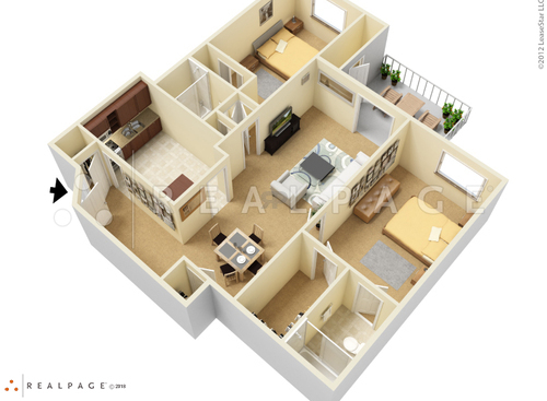 Large Two Bedroom Two Bath: Beds - 2: Baths - 2: SqFt Range - 1015 to 1015