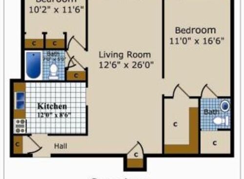 Two Bedroom Two Bath: Beds - 2: Baths - 2: SqFt Range - 925 to 925