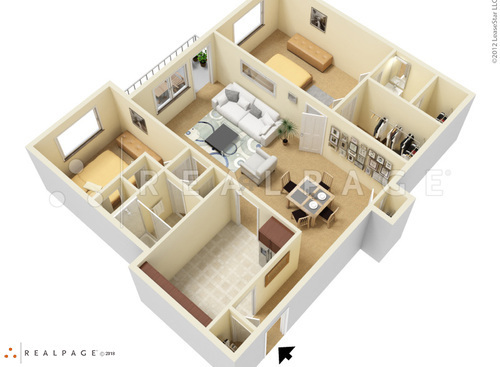 Two Bedroom Two Bath: Beds - 2: Baths - 2: SqFt Range - 925 to 925