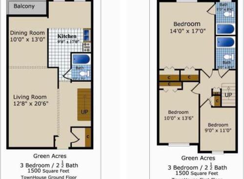Three Bedroom Two Bath TH: Beds - 3: Baths - 2.5: SqFt Range - 1500 to 1500