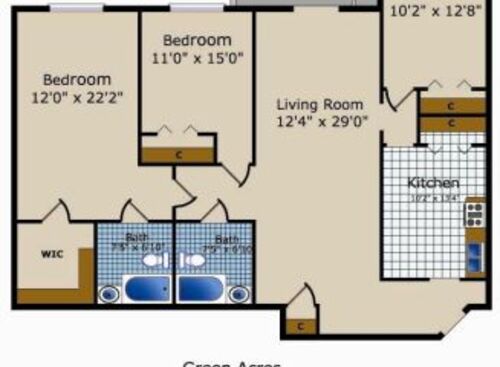 Three Bedroom Two Bath: Beds - 3: Baths - 2: SqFt Range - 1400 to 1400