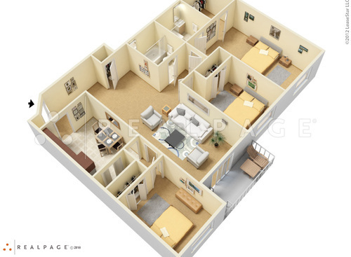 Three Bedroom Two Bath: Beds - 3: Baths - 2: SqFt Range - 1400 to 1400