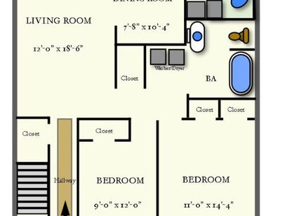 Two Bedroom One Bath W/D Lower: Beds - 2: Baths - 1: SqFt Range - 1000 to 1000