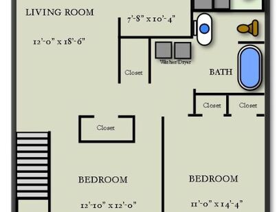 Two Bedroom One Bath W/D Upper: Beds - 2: Baths - 1: SqFt Range - 1000 to 1000