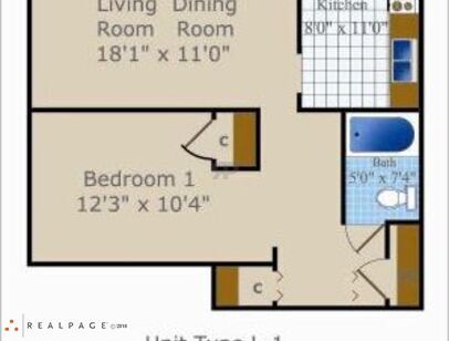 Junior One Bedroom One Bath: Beds - 1: Baths - 1: SqFt Range - 648 to 648
