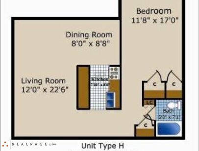 One Bedroom One Bath I-H: Beds - 1: Baths - 1: SqFt Range - 790 to 790