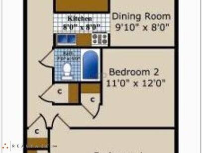 Two Bedroom One Bath E-F-G-J-M: Beds - 2: Baths - 1: SqFt Range - 990 to 990