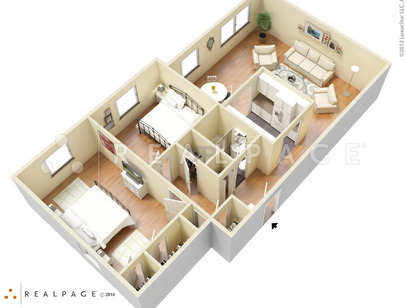 Two Bedroom One Bath L: Beds - 2: Baths - 1: SqFt Range - 1018 to 1018