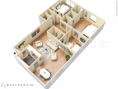 Three Bedroom Two Bath D: Beds - 3: Baths - 2: SqFt Range - 1381 to 1381