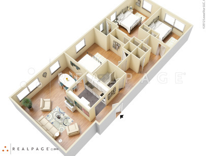 Three Bedroom Two Bath K: Beds - 3: Baths - 2: SqFt Range - 1327 to 1327