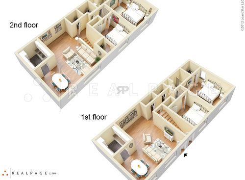 2 Bed 1 Bath Duplex 2nd Floor: Beds - 2: Baths - 1: SqFt Range - 920 to 920