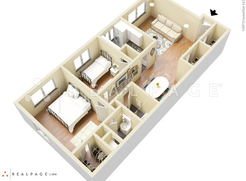 2 Bed 2 Bath Deluxe Garden: Beds - 2: Baths - 2: SqFt Range - 970 to 970
