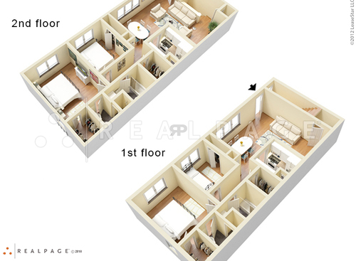 2 Bed 2 Bath Duplex 1st Floor: Beds - 2: Baths - 2: SqFt Range - 965 to 965