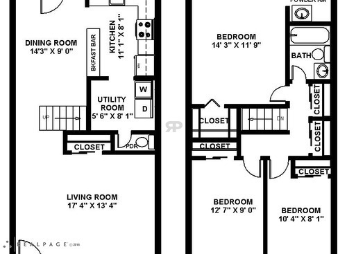 3 Bed 1.5 Bath Townhouse: Beds - 3: Baths - 1.5: SqFt Range - 1160 to 1160