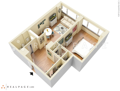 Junior One Bedroom One Bath: Beds - 1: Baths - 1: SqFt Range - 615 to 615