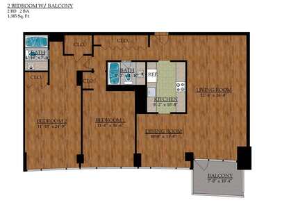 Two Bedroom Two Bath Balcony: Beds - 2: Baths - 2: SqFt Range - 1385 to 1385