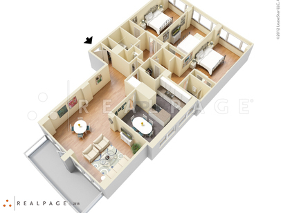 Three Bedroom 2.5 Bath Terrace: Beds - 3: Baths - 2.5: SqFt Range - 1985 to 1985