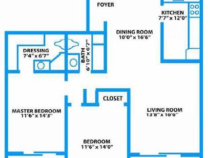 B1 Two Bedroom One Bath 936sf: Beds - 2: Baths - 1: SqFt Range - 936 to 936