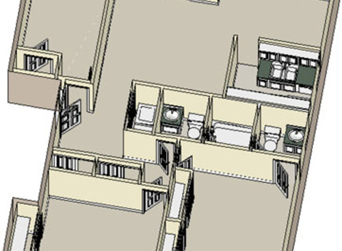 Three Bedroom Deluxe: Beds - 3: Baths - 1.5: SqFt Range - 1150 to 1225