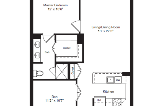 1 Bed/Den/2 Bath 1100: Beds - 1: Baths - 2: SqFt Range - 1100 to 1100