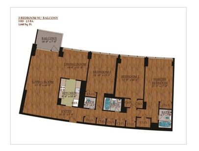 Three Bedroom 2.5 Bath Balcony: Beds - 3: Baths - 2.5: SqFt Range - 1660 to 1660