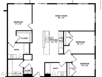 3 Bedroom w/Balcony: Beds - 3: Baths - 2: SqFt Range - 1314 to 1314