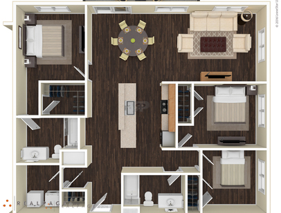 3 Bedroom w/Balcony: Beds - 3: Baths - 2: SqFt Range - 1314 to 1314