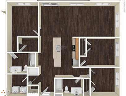 3 Bedroom w/Balcony: Beds - 3: Baths - 2: SqFt Range - 1314 to 1314