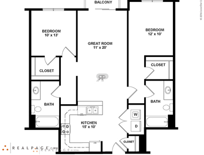 2 Bedroom w/Balcony: Beds - 2: Baths - 2: SqFt Range - 935 to 935
