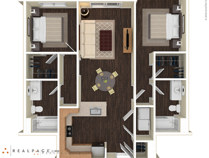 2 Bedroom w/Balcony: Beds - 2: Baths - 2: SqFt Range - 935 to 935