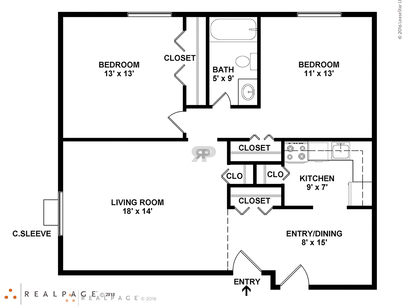 2 Bedroom: Beds - 2: Baths - 1: SqFt Range - 923 to 923