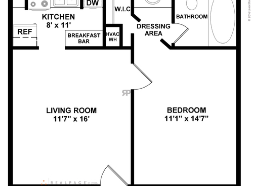 The Ayers: Beds - 1: Baths - 1: SqFt Range - 694 to 694