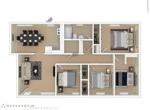 4 Bedroom: Beds - 4: Baths - 1: SqFt Range - 1052 to 1052