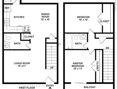2 Bedroom TH: Beds - 2: Baths - 1.5: SqFt Range - 1127 to 1127