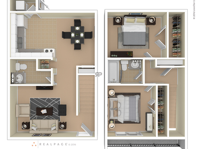 2 Bedroom TH: Beds - 2: Baths - 1.5: SqFt Range - 1127 to 1127