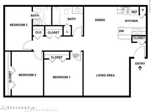 3 Bedroom: Beds - 3: Baths - 1.5: SqFt Range - 1051 to 1051