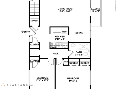 Two Bedroom One Bath: Beds - 2: Baths - 1: SqFt Range - 890 to 890