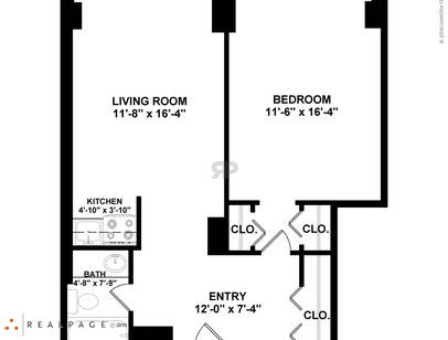 Junior One Bedroom One Bath: Beds - 1: Baths - 1: SqFt Range - 615 to 615