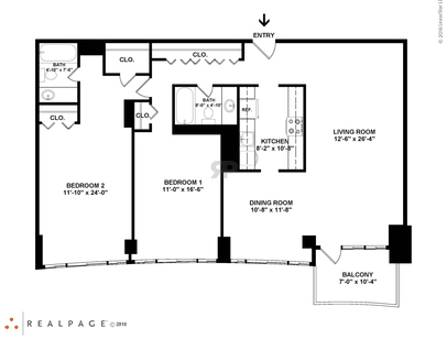 Two Bedroom Two Bath Balcony: Beds - 2: Baths - 2: SqFt Range - 1385 to 1385